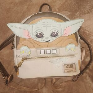 Loungefly Star Wars Baby Yoda Kids Backpack - Cream and Brown NWOT